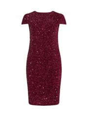 Yours Curve Red London Sequin Velvet Shift Dress - Image 5 of 5