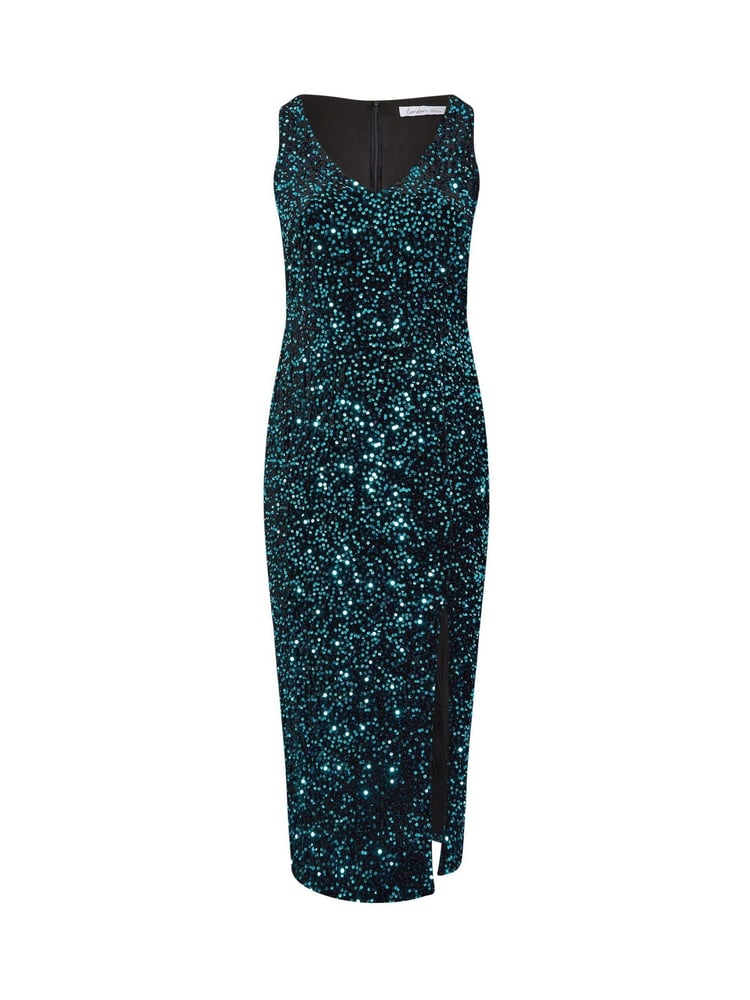 Yours Curve Green Sequin Velvet Maxi Slip Dress - Image 6 of 6