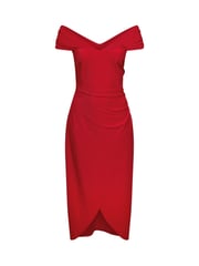 Yours Curve Red London Metallic Bardot Gathered Wrap Dress - Image 6 of 6