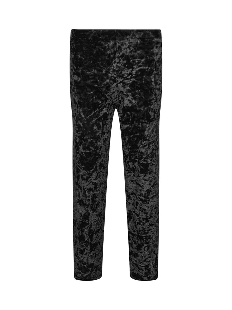 PixieGirl Petite Black Crushed Velour Wide Leg Trousers - Image 5 of 5