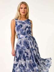 Roman Grey Petite Abstract Print Pleated Midi Dress - Image 1 of 5