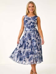 Roman Grey Petite Abstract Print Pleated Midi Dress - Image 2 of 5