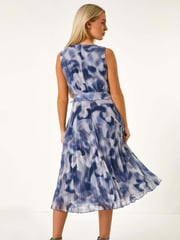 Roman Grey Petite Abstract Print Pleated Midi Dress - Image 3 of 5