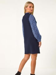 Roman Blue Petite Contrast Frill Neck Stretch Dress - Image 3 of 5