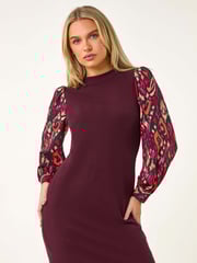 Roman Red Petite 2 in 1 Contrast Print Shift Dress - Image 2 of 5