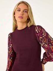 Roman Red Petite 2 in 1 Contrast Print Shift Dress - Image 4 of 5