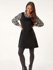 Roman Black Petite 2 in 1 Geometric Print Shift Dress - Image 2 of 5