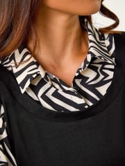 Roman Black Petite 2 in 1 Geometric Print Shift Dress - Image 5 of 5