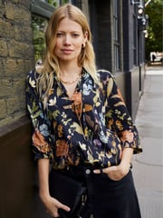 Baukjen Jasmine Printed Tie Neck Satin Black Blouse - Image 1 of 5