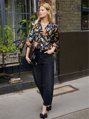 Baukjen Jasmine Printed Tie Neck Satin Black Blouse - Image 3 of 5