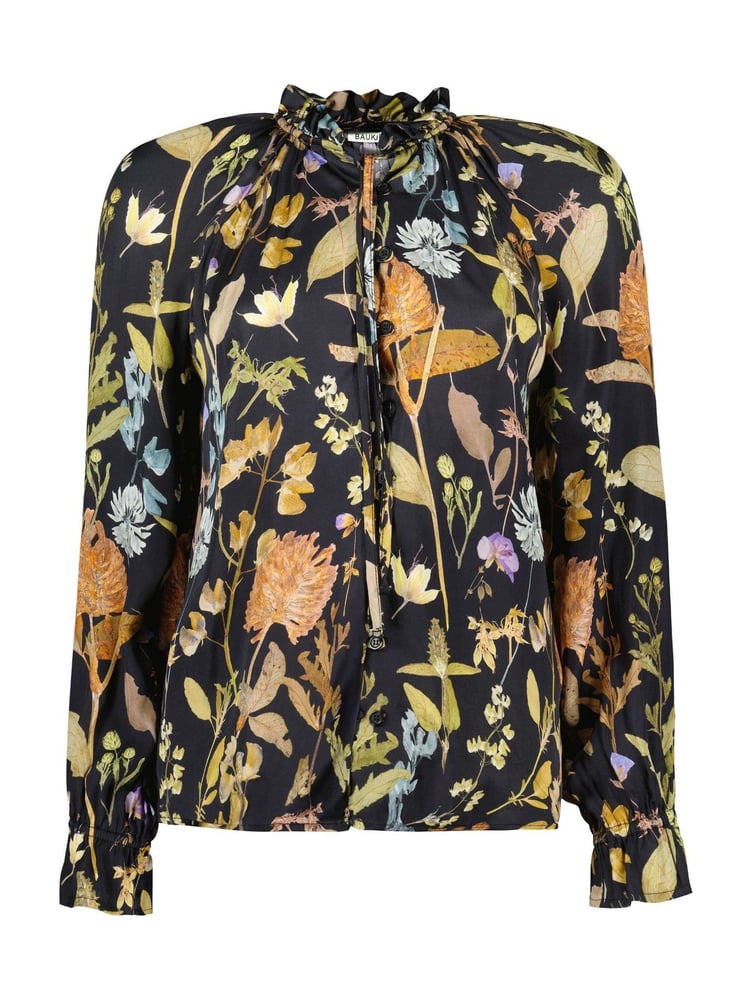 Baukjen Jasmine Printed Tie Neck Satin Black Blouse - Image 5 of 5