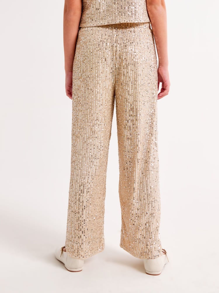 Abercrombie & Fitch Sequin Gold Occasion Party Wide Leg Trousers - Image 2 of 7