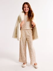 Abercrombie & Fitch Sequin Gold Occasion Party Wide Leg Trousers - Image 4 of 7