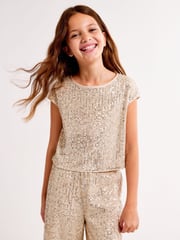 Abercrombie & Fitch Gold Sequin Occasion Sleeveless Cropped Top - Image 1 of 7