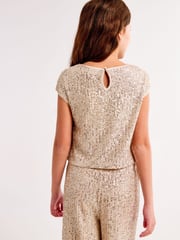 Abercrombie & Fitch Gold Sequin Occasion Sleeveless Cropped Top - Image 2 of 7