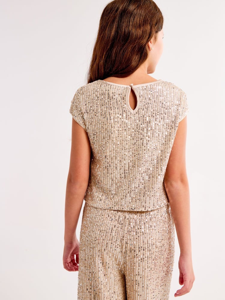 Abercrombie & Fitch Gold Sequin Occasion Sleeveless Cropped Top - Image 2 of 7