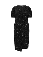 Yours Curve Black London Sequin Velvet Puff Sleeve Wrap Dress - Image 5 of 5