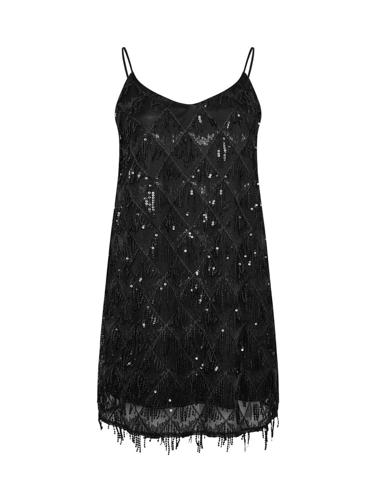 Yours Curve Black London Sequin Tassel Slip Dress - Image 6 of 6