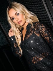 Yours Curve Black Sequin Lace Shirt - Image 3 of 6