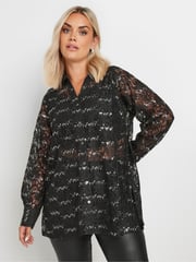 Yours Curve Black Sequin Lace Shirt - Image 4 of 6