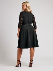 Yours Curve Black London Sequin Lace Sleeve Skater Dress - Image 3 of 5