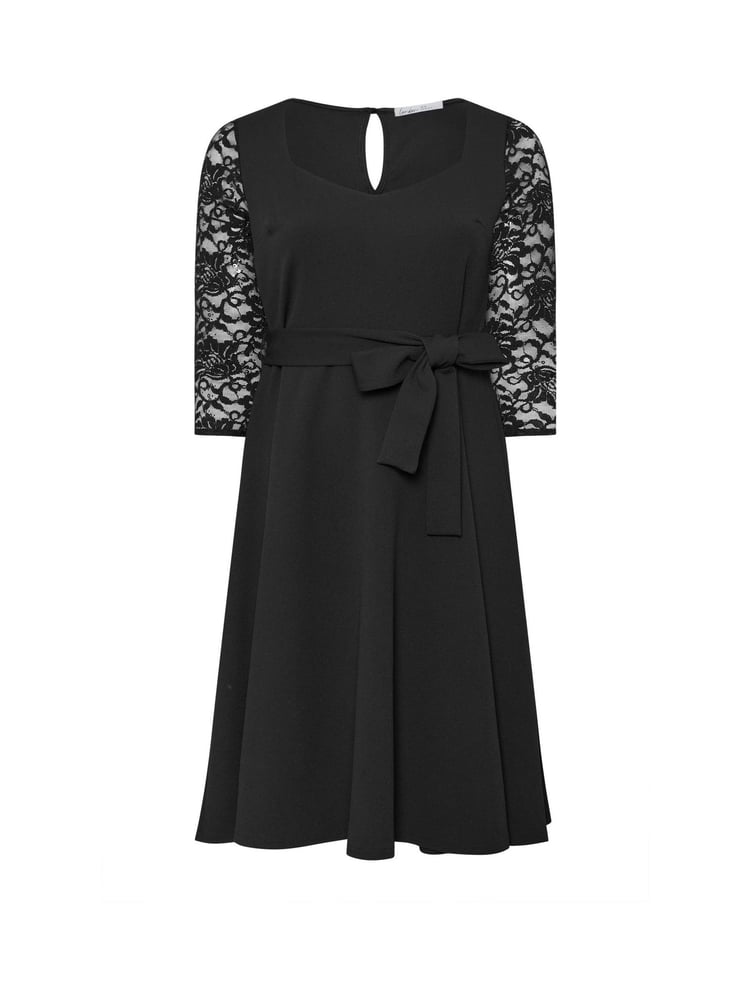 Yours Curve Black London Sequin Lace Sleeve Skater Dress - Image 5 of 5