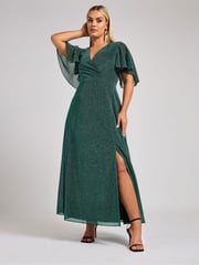 Yours Curve Green London Metallic Wrap Maxi Dress - Image 1 of 5