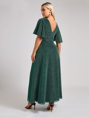 Yours Curve Green London Metallic Wrap Maxi Dress - Image 4 of 5