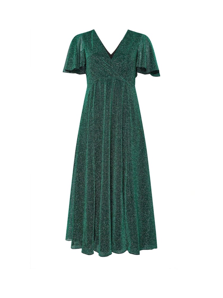 Yours Curve Green London Metallic Wrap Maxi Dress - Image 5 of 5