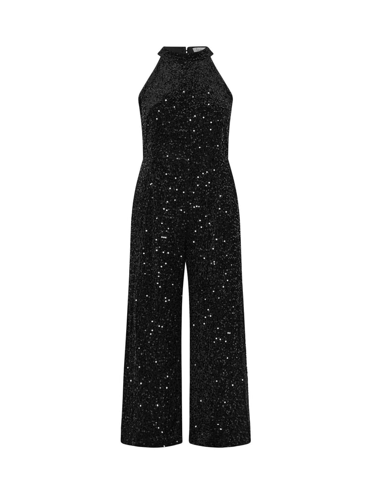 Yours Curve Black Sequin Velvet Jumpsuit - Image 6 of 6