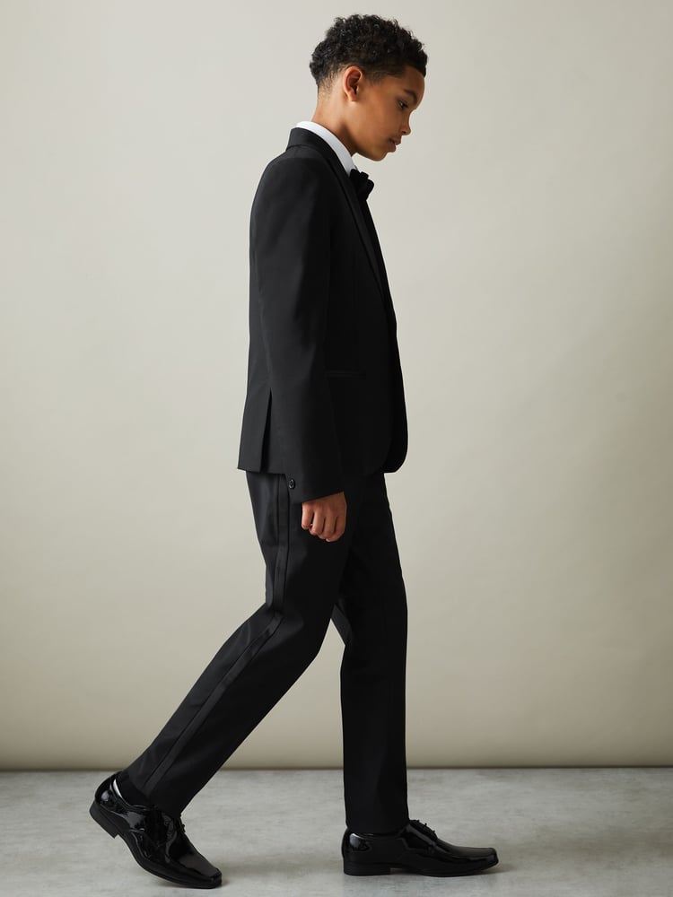 Reiss Black Knightsbridge T 3-9 yrs Wool-Blend Tuxedo-Stripe Trousers - Image 1 of 4