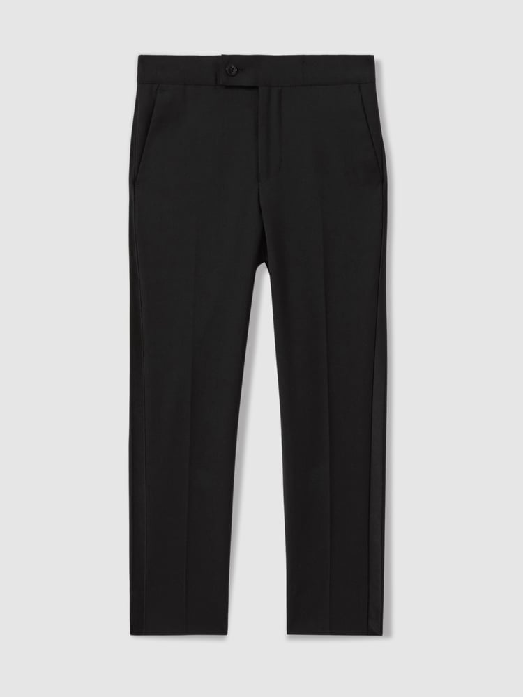 Reiss Black Knightsbridge T 3-9 yrs Wool-Blend Tuxedo-Stripe Trousers - Image 2 of 4