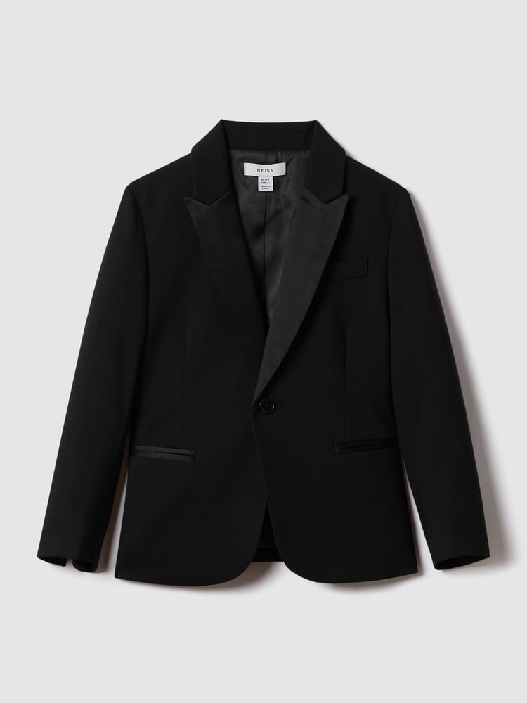 Reiss Black Knightsbridge B 3-9 yrs Tuxedo Satin Single Breasted Blazer - Image 2 of 4