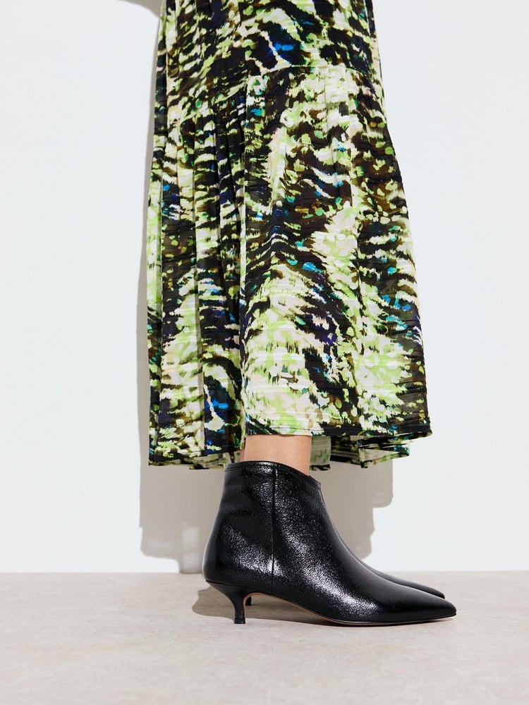 Oliver Bonas Black Metallic Pointed Kitten Heel Ankle Boots - Image 1 of 7 Oliver Bonas Black Metallic Pointed Kitten Heel Ankle Boots - Image 1 of 7