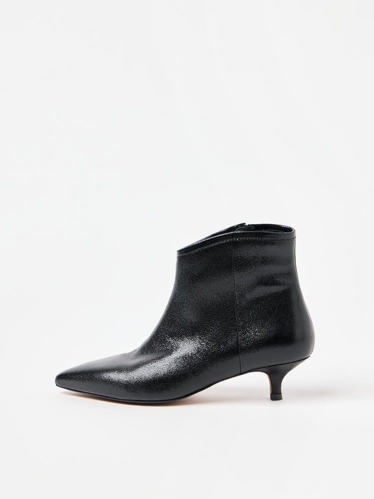 Oliver Bonas Black Metallic Pointed Kitten Heel Ankle Boots - Image 2 of 7 Oliver Bonas Black Metallic Pointed Kitten Heel Ankle Boots - Image 2 of 7