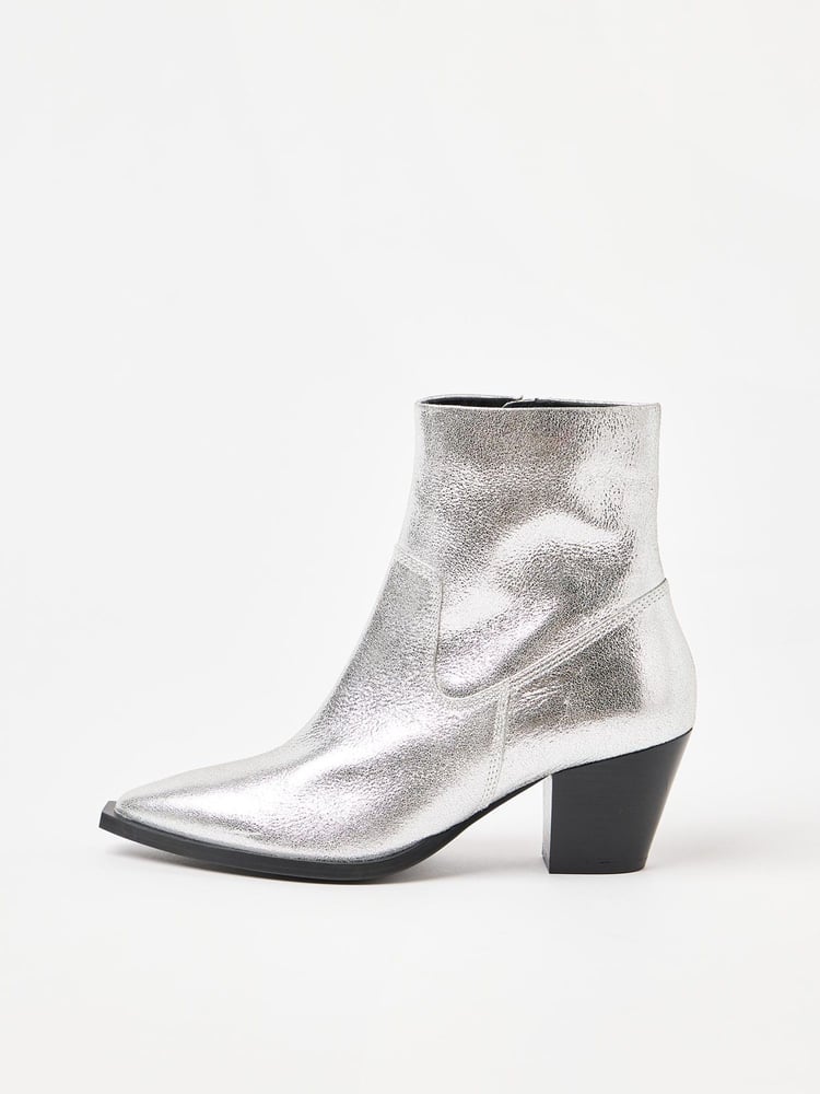 Oliver Bonas Silver Leather Western Cowboy Heeled Boots - Image 2 of 7