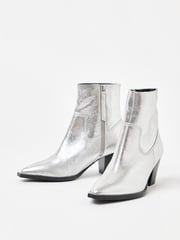 Oliver Bonas Silver Leather Western Cowboy Heeled Boots - Image 3 of 7