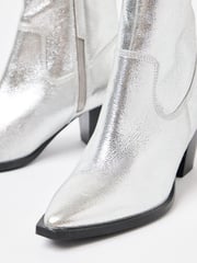 Oliver Bonas Silver Leather Western Cowboy Heeled Boots - Image 6 of 7