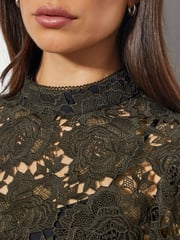 Monsoon Green Eliza Long Sleeve Lace Mini Dress - Image 2 of 5