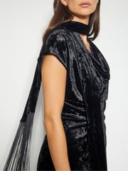 Monsoon Black Cece Crushed Velvet Cowl Midi Dress - Image 2 of 4