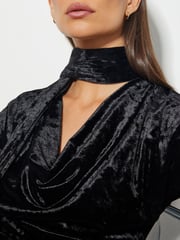 Monsoon Black Cece Crushed Velvet Cowl Midi Dress - Image 4 of 4