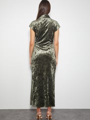 Monsoon Green Cece Crushed Velvet Cowl Midi Dress - Image 3 of 4