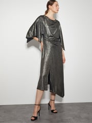 Monsoon Gold Mila Drape Metallic Jersey Midi Dress - Image 1 of 6