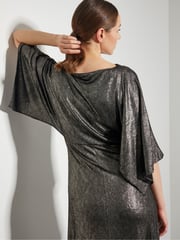 Monsoon Gold Mila Drape Metallic Jersey Midi Dress - Image 3 of 6