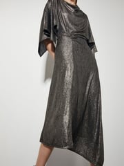 Monsoon Gold Mila Drape Metallic Jersey Midi Dress - Image 5 of 6