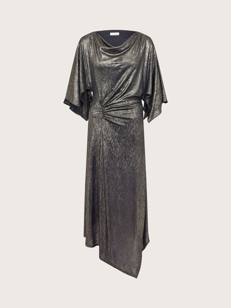 Monsoon Gold Mila Drape Metallic Jersey Midi Dress - Image 6 of 6