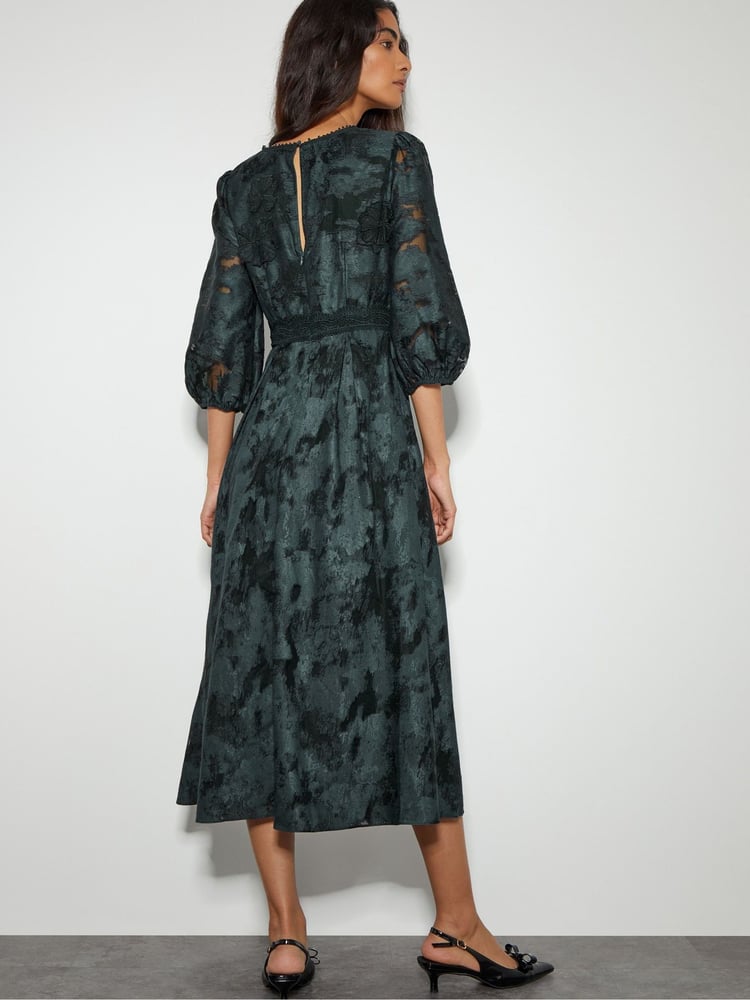 Monsoon Green Joanna Floral Lace Midi Tea Dress - Image 2 of 4