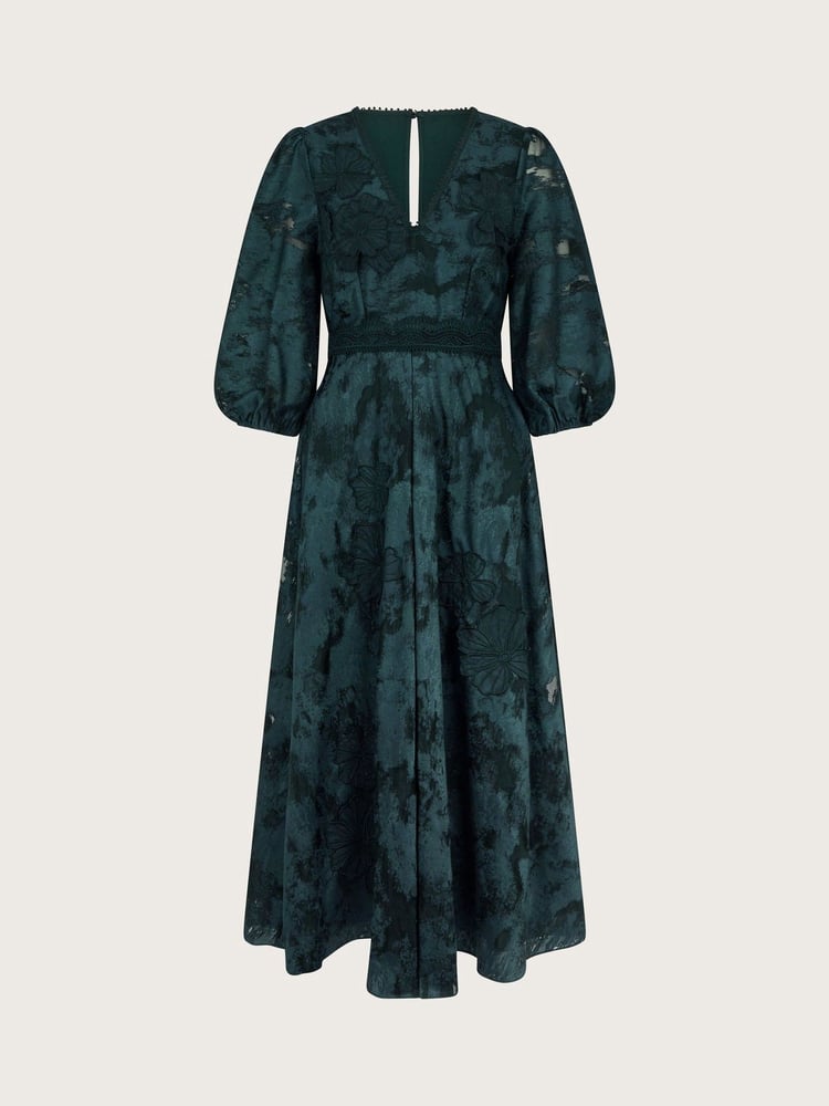 Monsoon Green Joanna Floral Lace Midi Tea Dress - Image 4 of 4