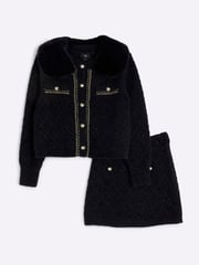 River Island Black Girls Sequin Chain Cardigan Set - Image 1 of 4