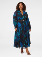 Forever New Blue Skyla Curve Pleated Midi Dress - Image 1 of 3